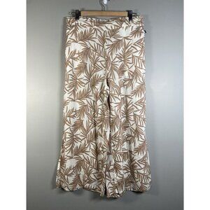 Nicole Miller Tropical Leaf Linen Cream Wide Leg Pants Womens XL Lagenlook